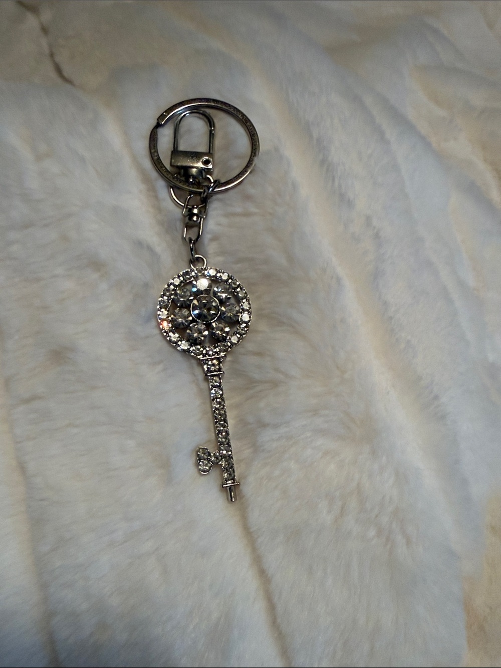 Silver Crystal Key Charm Keychain
